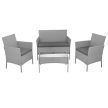 szürke rattan kerti bútor szett, 2 szék, kanapé és asztal - párnákkal