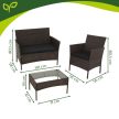 Barna rattan kerti bútor szett, 2 szék, kanapé és asztal párnákkal