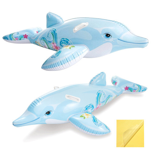 Felfújható delfin úszómatrac gyerekeknek 175 x 66 cm 2 fogantyúval, javító foltokkal