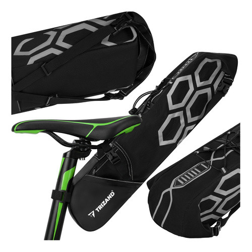 vízálló, nagy 12 literes nyeregtáska, kerékpár hátsó üléstáska 65 × 15 × 14 cm 