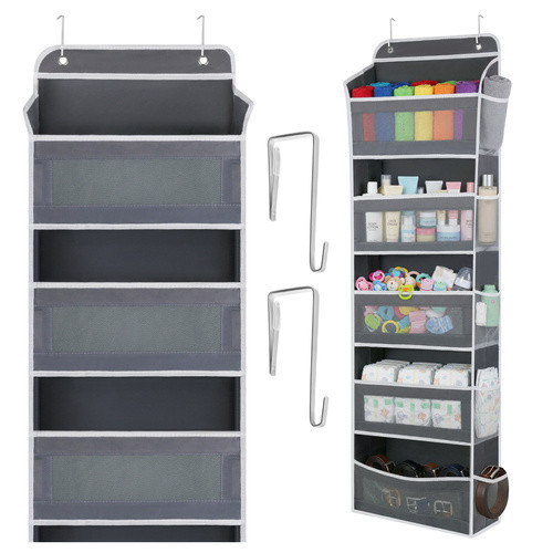 5 polcos ajtóra akasztható szervező 142 x 40 x 17 cm rozsdamentes acél kampókkal