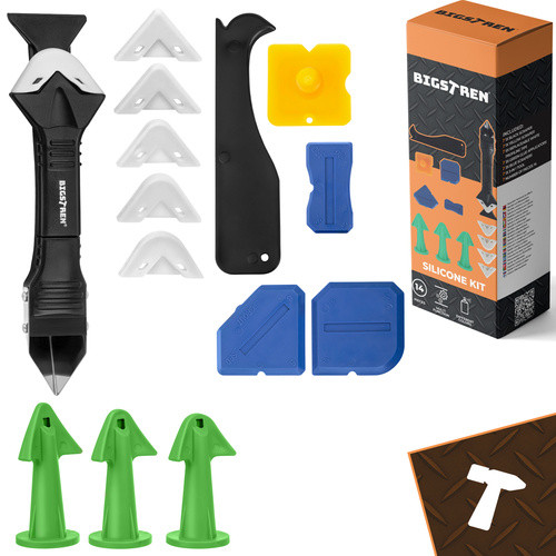 14 darabos szilikon spatulák és hegykészlet fugákhoz és tömítésekhez, simításhoz