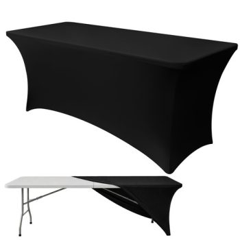   rugalmas, fekete bankett-vendéglátó asztalterítő 180x75x75 cm